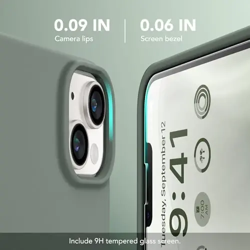 GONEZ Magnetic for iPhone 14 Case, Compatible with Magsafe, with Screen Protector + Camera Protector, Anti-Scratch Microfiber Lining, Liquid Silicone Shockproof Protective Phone Case, Calke Green 