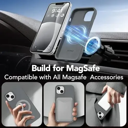 GONEZ Magnetic for iPhone 14 Case, Compatible with Magsafe, with Screen Protector + Camera Protector, Anti-Scratch Microfiber Lining, Liquid Silicone Shockproof Protective Phone Case, Dark Grey - 4