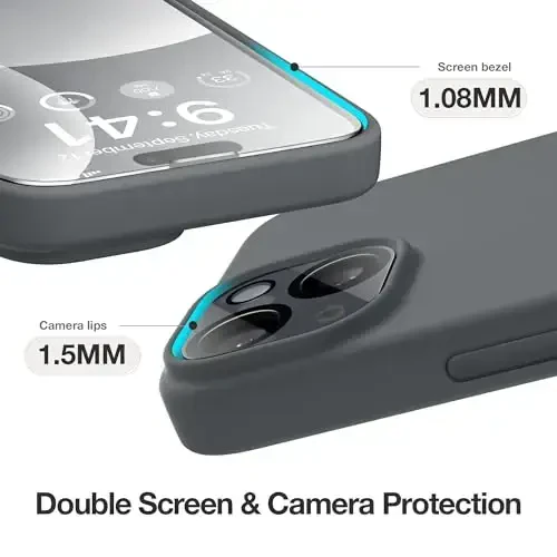 GONEZ Magnetic for iPhone 14 Case, Compatible with Magsafe, with Screen Protector + Camera Protector, Anti-Scratch Microfiber Lining, Liquid Silicone Shockproof Protective Phone Case, Dark Grey - 6