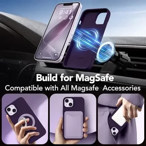 GONEZ Magnetic for iPhone 14 Case, Compatible with Magsafe, with Screen Protector + Camera Protector, Anti-Scratch Microfiber Lining, Liquid Silicone Shockproof Protective Phone Case, Deep Purple - 4