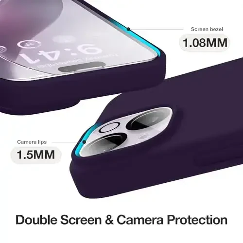 GONEZ Magnetic for iPhone 14 Case, Compatible with Magsafe, with Screen Protector + Camera Protector, Anti-Scratch Microfiber Lining, Liquid Silicone Shockproof Protective Phone Case, Deep Purple - 6