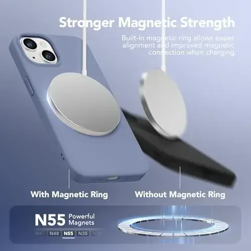 GONEZ Magnetic for iPhone 14 Case, Compatible with Magsafe, with Screen Protector + Camera Protector, Anti-Scratch Microfiber Lining, Liquid Silicone Shockproof Protective Phone Case, Lavender Gray - 3