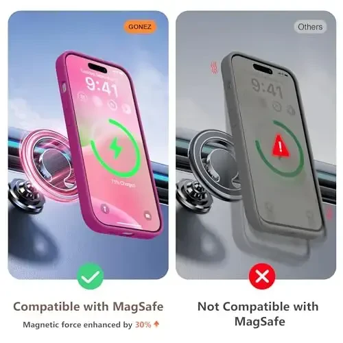 GONEZ Magnetic for iPhone 14 Case, Compatible with Magsafe, with Screen Protector + Camera Protector, Anti-Scratch Microfiber Lining, Liquid Silicone Shockproof Protective Phone Case, Lilac - 5
