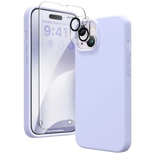 GONEZ Magnetic for iPhone 14 Case, Compatible with Magsafe, with Screen Protector + Camera Protector, Anti-Scratch Microfiber Lining, Liquid Silicone Shockproof Protective Phone Case, Lilac 