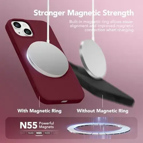 GONEZ Magnetic for iPhone 14 Case, Compatible with Magsafe, with Screen Protector + Camera Protector, Anti-Scratch Microfiber Lining, Liquid Silicone Shockproof Protective Phone Case, Maroon - 3