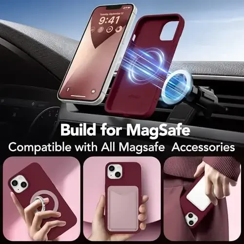 GONEZ Magnetic for iPhone 14 Case, Compatible with Magsafe, with Screen Protector + Camera Protector, Anti-Scratch Microfiber Lining, Liquid Silicone Shockproof Protective Phone Case, Maroon - 4