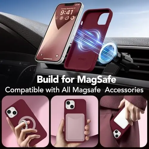 GONEZ Magnetic for iPhone 14 Case, Compatible with Magsafe, with Screen Protector + Camera Protector, Anti-Scratch Microfiber Lining, Liquid Silicone Shockproof Protective Phone Case, Maroon - 4