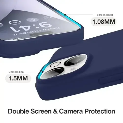 GONEZ Magnetic for iPhone 14 Case, Compatible with Magsafe, with Screen Protector + Camera Protector, Anti-Scratch Microfiber Lining, Liquid Silicone Shockproof Protective Phone Case, Midnight Blue - 6