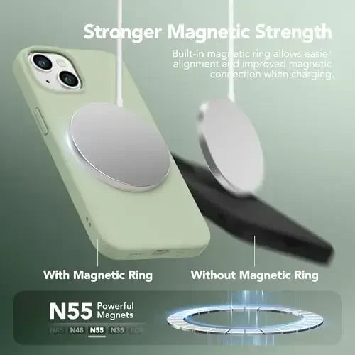 GONEZ Magnetic for iPhone 14 Case, Compatible with Magsafe, with Screen Protector + Camera Protector, Anti-Scratch Microfiber Lining, Liquid Silicone Shockproof Protective Phone Case, Pastel Green - 3