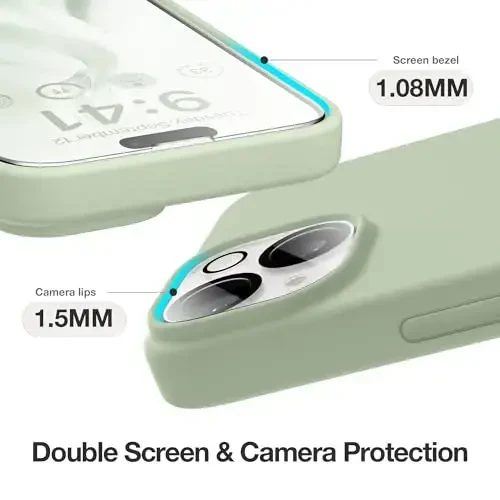 GONEZ Magnetic for iPhone 14 Case, Compatible with Magsafe, with Screen Protector + Camera Protector, Anti-Scratch Microfiber Lining, Liquid Silicone Shockproof Protective Phone Case, Pastel Green - 6