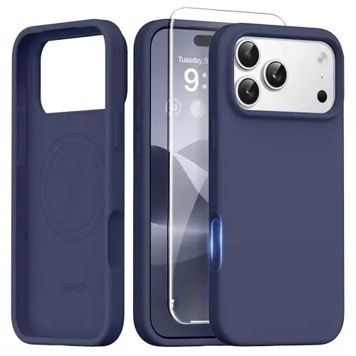 GONEZ Magnetic for iPhone 17 Pro Case, [Compatible with MagSafe] Anti-Scratch Microfiber Lining & Screen Protector, Silicone Camera Control, Shockproof Slim Phone Cover 6.3 inch, Navy Blue - GONEZ