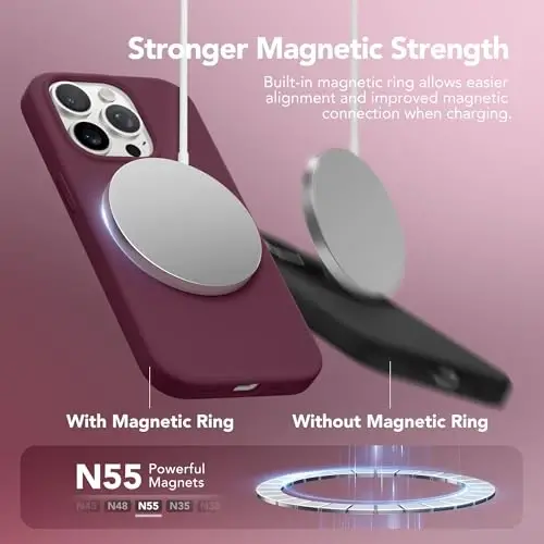 GONEZ Magnetic for iPhone 14 Pro Case, [Compatible with MagSafe] Anti-Scratch Microfiber Lining & Screen Protector, Shockproof Slim Phone Silicone Cover 6.1 inch, Wine Red - 2