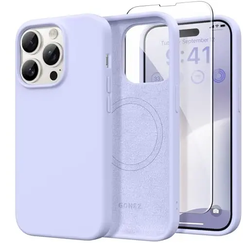 GONEZ Magnetic for iPhone 14 Pro Case, [Compatible with MagSafe] Anti-Scratch Microfiber Lining & Screen Protector, Shockproof Slim Phone Silicone Cover 6.1 inch, Lilac - 1