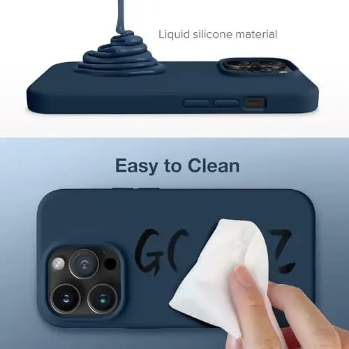 GONEZ Magnetic for iPhone 14 Pro Case, Silicone Cover Dark Blue | Compatible with MagSafe, Screen Protector, Microfiber Lining, 3 Layers Soft Gel Rubber Shockproof Slim 6.1