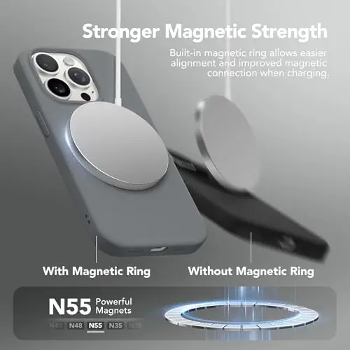 GONEZ Magnetic for iPhone 14 Pro Case, Silicone Cover Dark Grey | Compatible with MagSafe, Screen Protector, Microfiber Lining, 3 Layers Soft Gel Rubber Shockproof Slim 6.1