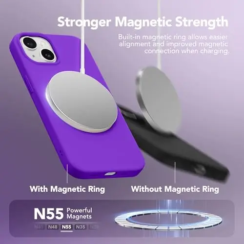 GONEZ Magnetic for iPhone 15 Case [Magsafe bilan mos] [1 Ekran himoyachisi + 1 Kamera himoyachisi], Chizilishga qarshi Microfiber Lining zarbga chidamli himoya Silikon telefon qopqog'i 6.1