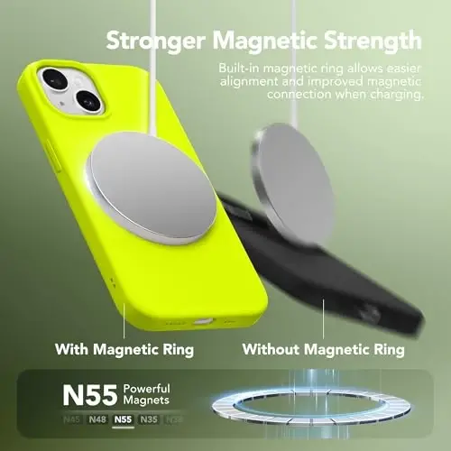 GONEZ Magnetic for iPhone 15 Case [Magsafe bilan mos] [1 Ekran himoyachisi + 1 Kamera himoyachisi], Chizilishga qarshi mikrofiber astar Zarba o'tkazmaydigan himoya silikon telefon qopqog'i 6.1