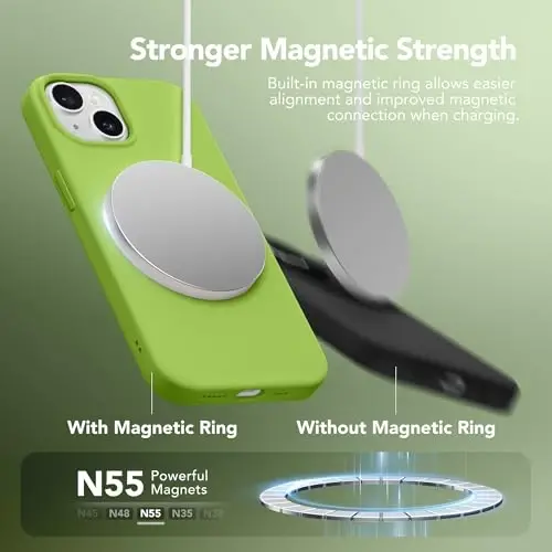 GONEZ Magnetic for iPhone 15 Case [Magsafe bilan mos] [1 Ekran himoyachisi + 1 Kamera himoyachisi], Chizilishga qarshi mikrofiber qoplama zarbga chidamli himoya silikon telefon qopqog'i 6.1