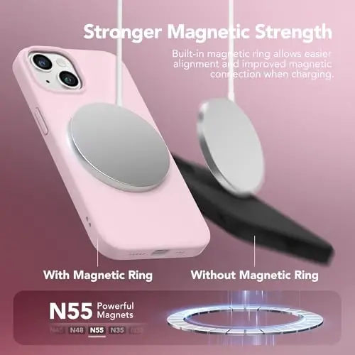 GONEZ Magnetic for iPhone 13 Case & iPhone 14 Case, [Compatible with MagSafe] Anti-Scratch Microfiber Lining & Screen Protector, Shockproof Slim Phone Silicone Cover 6.1 inch, Pastel Pink - 3