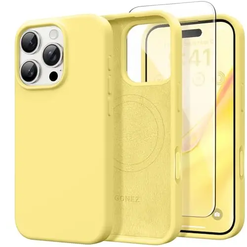 GONEZ Magnetic for iPhone 16 Pro Case, [Compatible with MagSafe] Anti-Scratch Microfiber Lining & Screen Protector, Silicone Camera Control, Shockproof Slim Phone Cover 6.3 inch, Yellow 