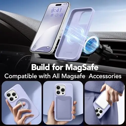 GONEZ Magnetic for iPhone 15 Pro Case, [Compatible with MagSafe] Anti-Scratch Microfiber Lining & Screen Protector, Shockproof Slim Phone Silicone Cover 6.1 inch, Lilac - 2