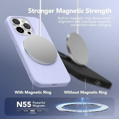 GONEZ Magnetic for iPhone 15 Pro Case, [Compatible with MagSafe] Anti-Scratch Microfiber Lining & Screen Protector, Shockproof Slim Phone Silicone Cover 6.1 inch, Lilac - 1
