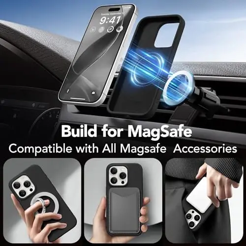 GONEZ Magnetic for iPhone 15 Pro Case, [Compatible with MagSafe] Anti-Scratch Microfiber Lining & Screen Protector, Shockproof Slim Phone Silicone Cover 6.1 inch, Black - 5