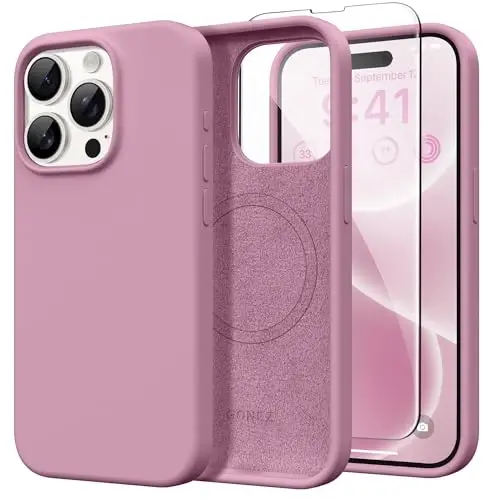 GONEZ Magnetic for iPhone 15 Pro Case, [Compatible with MagSafe] Anti-Scratch Microfiber Lining & Screen Protector, Shockproof Slim Phone Silicone Cover 6.1 inch, Blackcurrant - 1