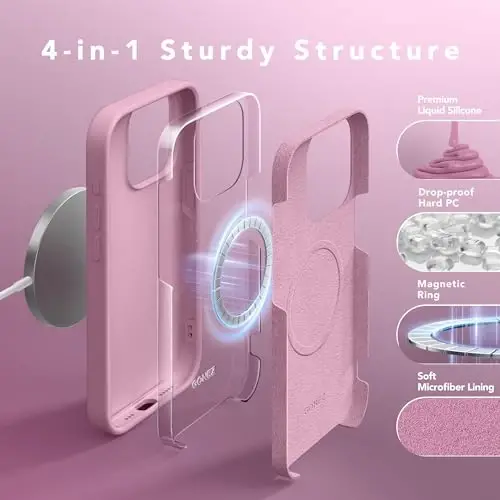 GONEZ Magnetic for iPhone 15 Pro Case, [Compatible with MagSafe] Anti-Scratch Microfiber Lining & Screen Protector, Shockproof Slim Phone Silicone Cover 6.1 inch, Blackcurrant - 3