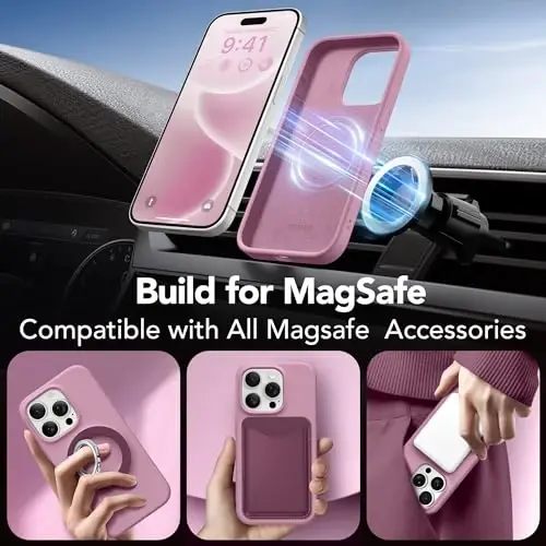 GONEZ Magnetic for iPhone 15 Pro Case, [Compatible with MagSafe] Anti-Scratch Microfiber Lining & Screen Protector, Shockproof Slim Phone Silicone Cover 6.1 inch, Blackcurrant - 5