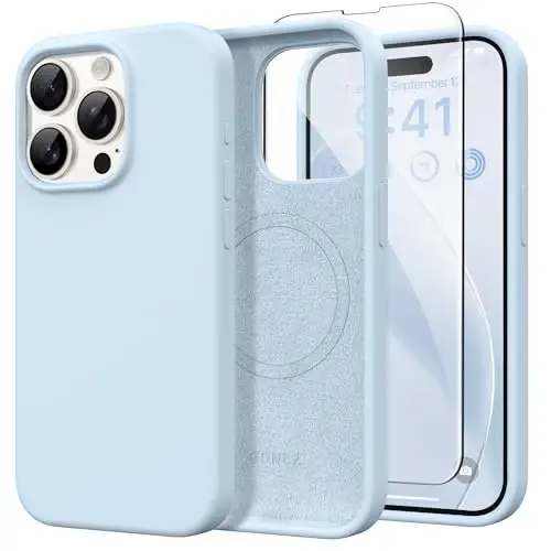 GONEZ Magnetic for iPhone 15 Pro Case, [Compatible with MagSafe] Anti-Scratch Microfiber Lining & Screen Protector, Shockproof Slim Phone Silicone Cover 6.1 inch, Blue 