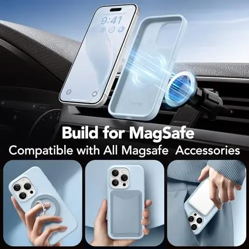 GONEZ Magnetic for iPhone 15 Pro Case, [Compatible with MagSafe] Anti-Scratch Microfiber Lining & Screen Protector, Shockproof Slim Phone Silicone Cover 6.1 inch, Blue - 5