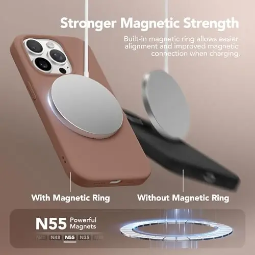 GONEZ Magnetic for iPhone 15 Pro Case, [Compatible with MagSafe] Anti-Scratch Microfiber Lining & Screen Protector, Shockproof Slim Phone Silicone Cover 6.1 inch, Brown - 4