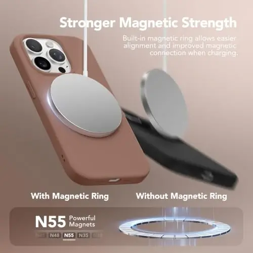 GONEZ Magnetic for iPhone 15 Pro Case, Silicone Cover Brown | Compatible with MagSafe, Camera Button & Screen Protector, Microfiber Lining, 3 Layers Soft Gel Rubber Shockproof Slim 6.1