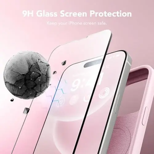 GONEZ Magnetic for iPhone 15 Pro Case, Compatible with MagSafe, [Screen Protector + Camera Lens Protector], Silicone Shockproof Anti-Scratch Protective Phone Case 6.1 inch, Chalk Pink - 5