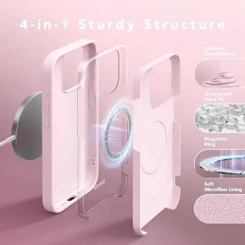GONEZ Magnetic for iPhone 15 Pro Case, [Compatible with MagSafe] Anti-Scratch Microfiber Lining & Screen Protector, Shockproof Slim Phone Silicone Cover 6.1 inch, Chalk Pink - GONEZ (1)