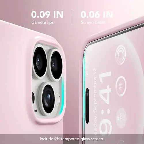 GONEZ Magnetic for iPhone 15 Pro Case, [Compatible with MagSafe] Anti-Scratch Microfiber Lining & Screen Protector, Shockproof Slim Phone Silicone Cover 6.1 inch, Chalk Pink - 3
