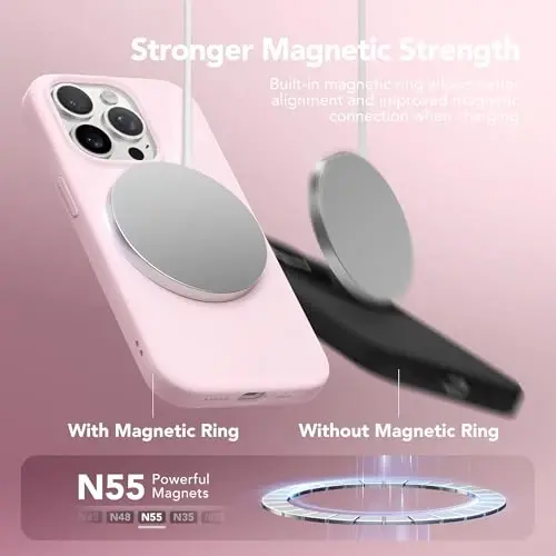 GONEZ Magnetic for iPhone 15 Pro Case, Compatible with MagSafe, [Screen Protector + Camera Lens Protector], Silicone Shockproof Anti-Scratch Protective Phone Case 6.1 inch, Chalk Pink - 3