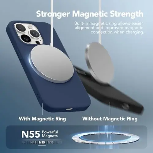 GONEZ Magnetic for iPhone 15 Pro Case, Compatible with MagSafe, [Screen Protector + Camera Lens Protector], Silicone Shockproof Anti-Scratch Protective Phone Case 6.1 inch, Dark Blue - 3