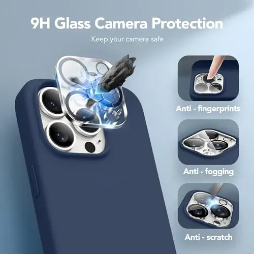 GONEZ Magnetic for iPhone 15 Pro Case, Compatible with MagSafe, [Screen Protector + Camera Lens Protector], Silicone Shockproof Anti-Scratch Protective Phone Case 6.1 inch, Dark Blue - 6