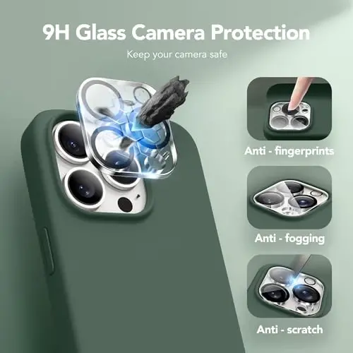 GONEZ Magnetic for iPhone 15 Pro Case, Compatible with MagSafe, [Screen Protector + Camera Lens Protector], Silicone Shockproof Anti-Scratch Protective Phone Case 6.1 inch, Dark Green - 6