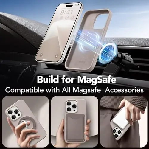 GONEZ Magnetic for iPhone 15 Pro Case, Compatible with MagSafe, [Screen Protector + Camera Lens Protector], Silicone Shockproof Anti-Scratch Protective Phone Case 6.1 inch, Dark Grey - 4