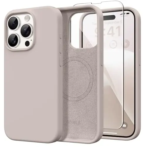 GONEZ Magnetic for iPhone 15 Pro Case, [Compatible with MagSafe] Anti-Scratch Microfiber Lining & Screen Protector, Shockproof Slim Phone Silicone Cover 6.1 inch, Dark Grey 