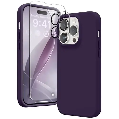 GONEZ Magnetic for iPhone 14 Pro Case, [Compatible with MagSafe] Anti-Scratch Microfiber Lining & Screen Protector, Shockproof Slim Phone Silicone Cover 6.1 inch, Deep Purple - GONEZ