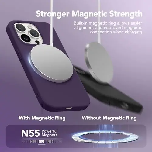 GONEZ Magnetic for iPhone 15 Pro Case, Compatible with MagSafe, [Screen Protector + Camera Lens Protector], Silicone Shockproof Anti-Scratch Protective Phone Case 6.1 inch, Deep Purple - 3