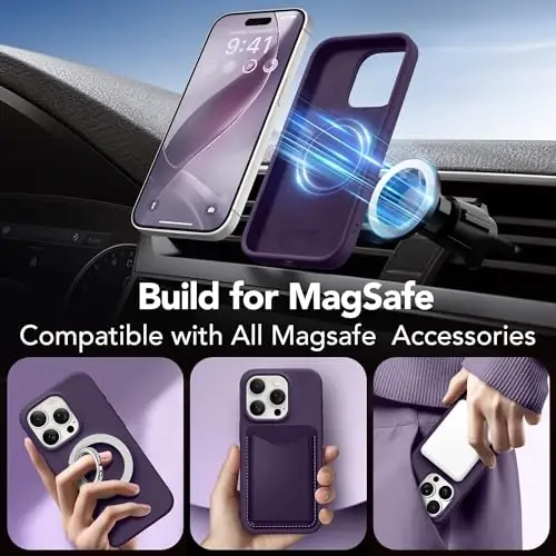 GONEZ Magnetic for iPhone 15 Pro Case, Compatible with MagSafe, [Screen Protector + Camera Lens Protector], Silicone Shockproof Anti-Scratch Protective Phone Case 6.1 inch, Deep Purple - 4