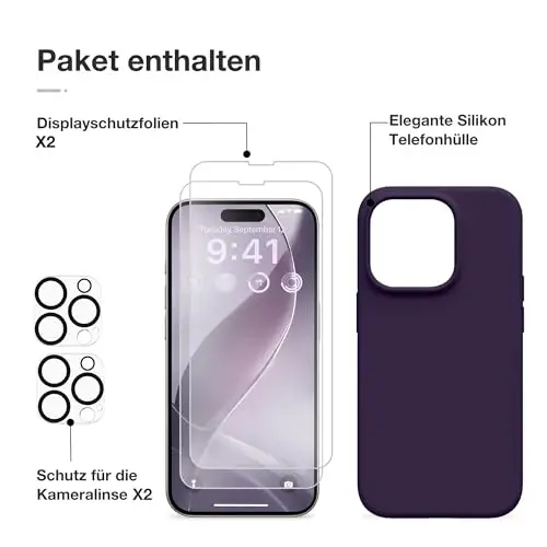 GONEZ Magnetic for iPhone 14 Pro Case, [Compatible with MagSafe] Anti-Scratch Microfiber Lining & Screen Protector, Shockproof Slim Phone Silicone Cover 6.1 inch, Deep Purple - 2