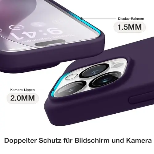 GONEZ Magnetic for iPhone 14 Pro Case, [Compatible with MagSafe] Anti-Scratch Microfiber Lining & Screen Protector, Shockproof Slim Phone Silicone Cover 6.1 inch, Deep Purple - 5