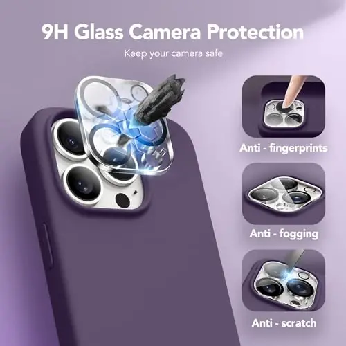 GONEZ Magnetic for iPhone 15 Pro Case, Compatible with MagSafe, [Screen Protector + Camera Lens Protector], Silicone Shockproof Anti-Scratch Protective Phone Case 6.1 inch, Deep Purple - 6