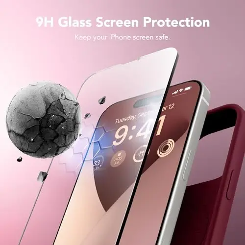 GONEZ Magnetic for iPhone 15 Pro Case, Compatible with MagSafe, [Screen Protector + Camera Lens Protector], Silicone Shockproof Anti-Scratch Protective Phone Case 6.1 inch, Maroon - 5
